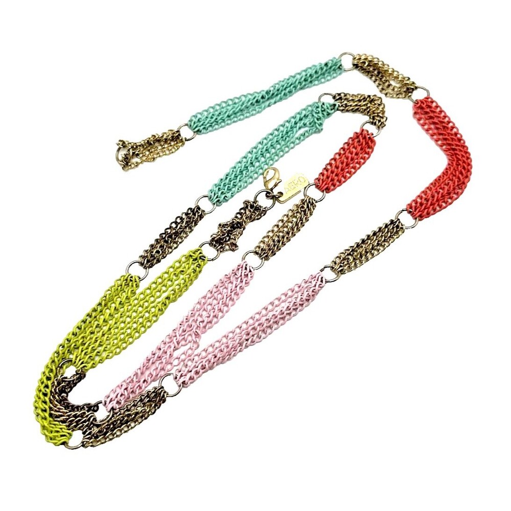 Vintage 1987 Aeropostale Multi Strand Multicolor Chains Necklace Statement 32”